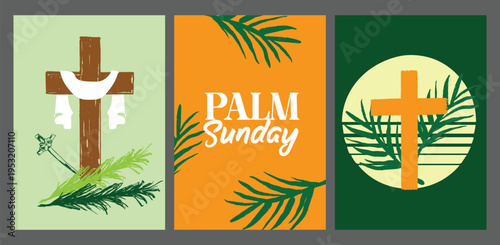 Palm Sunday Cross with Palm Leaves Religious Set