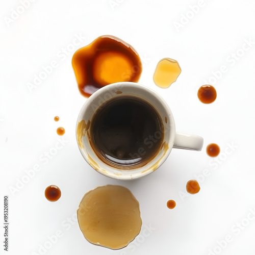 Coffee cup stains isolated on white, top view