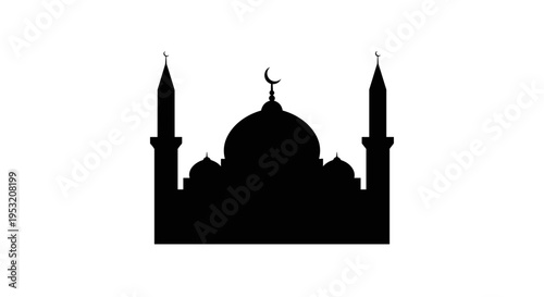 Mosque Silhouette with Minarets and Dome 10.