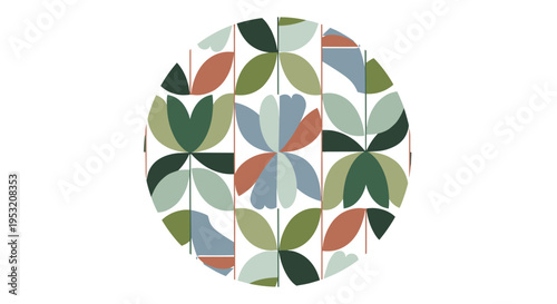Geometric floral pattern in a circle mid century modern style organic shapes clean