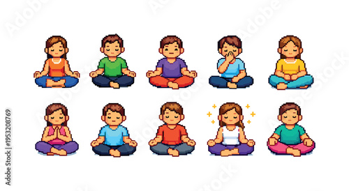 Pixel Art Kids Meditating