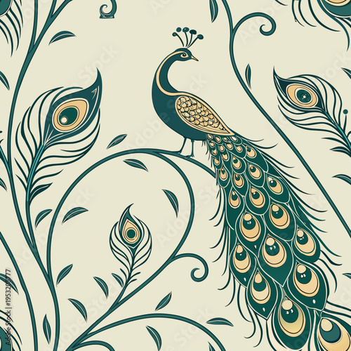 Elegant Peacock Seamless Pattern with Feathers and Vines Teal Cream
Alternative Titles (ভ্যারিয়েশন – copy-paste করে ট্রাই করো