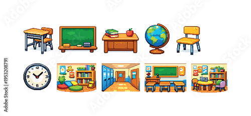Pixel Art School Elements
