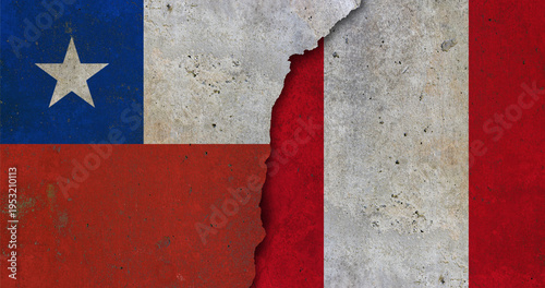Chile vs Peru flags on cracked wall geopolitical concept illustration