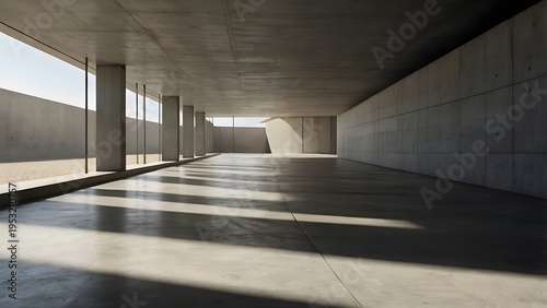 Empty Concrete Hallway Perspective Background