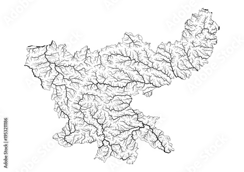 Jharkhand River Map Minimalist Hydrology Line Art Pen Plotter Map Poster Wall Decor
