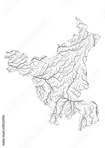 Haryana River Map Minimalist Hydrology Line Art Pen Plotter Map Poster Wall Decor