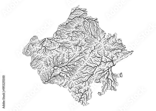 Rajasthan River Map Minimalist Hydrology Line Art Pen Plotter Map Poster Wall Decor