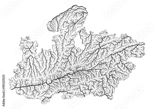 Madhya Pradesh River Map Minimalist Hydrology Line Art Pen Plotter Map Poster Wall Decor