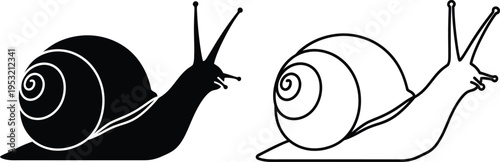 Snail Silhouette and Outline Vector Icon Set Vector