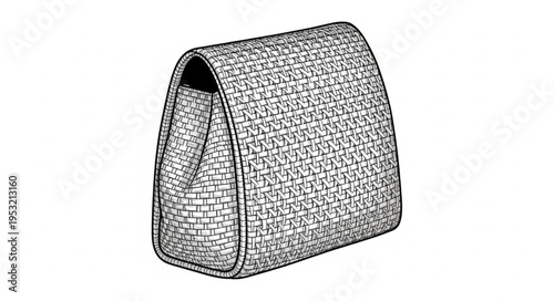 Detailed Sketch of a Woven Clutch Bag with Flap Closure.