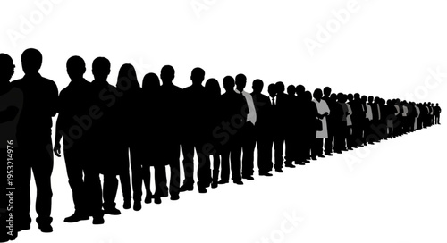 Silhouette of a long queue of people waiting in line.
