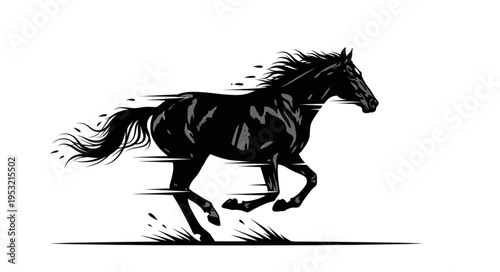 Dynamic Black Horse Galloping with Motion Blur Effect.