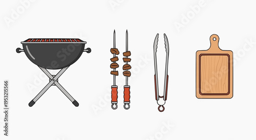 Barbecue grill and grilling equipment set, perfect for summer gathering and outdoor feast