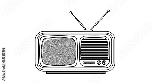 Vintage Television Set with Antenna and Static Screen Illustration.