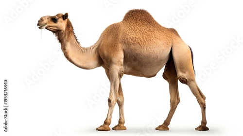 Rarely seen Dromedary Camel Posed in Profile on Clean White Studio Background