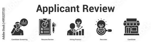 Applicant Review web banner icon set vector illustration concept for business with icon of Candidate Screening, Resume Review, Hiring Proce.