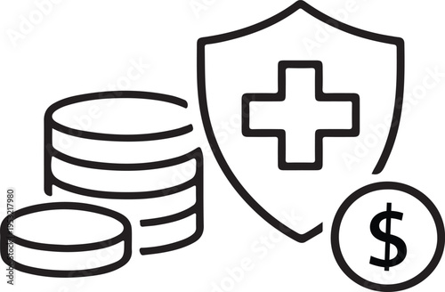 Health Insurance Coverage Concept with Medical Shield and Coins Financial Protection Icon