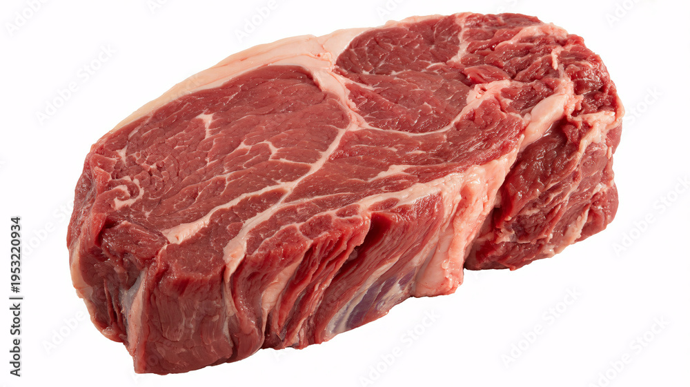 Obraz premium A raw cut of red meat on a white background