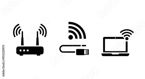 Wireless internet technology device icons.