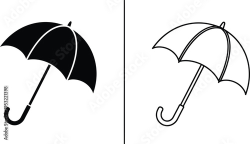 Umbrella Icon Set Solid and Outline Vector Design Vector