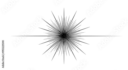 Abstract black radial burst design featuring fine sharp lines emanating from a central point on a light grey gradient background symbolizing energy.