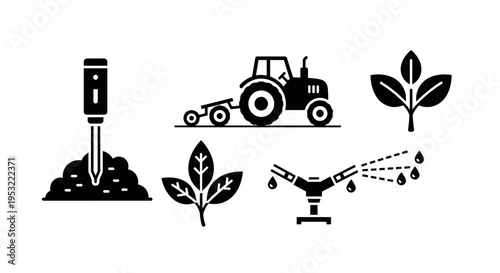 Tractor with farming and gardening tools.