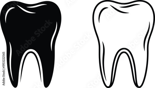 Black and White Tooth Icon Set Vector