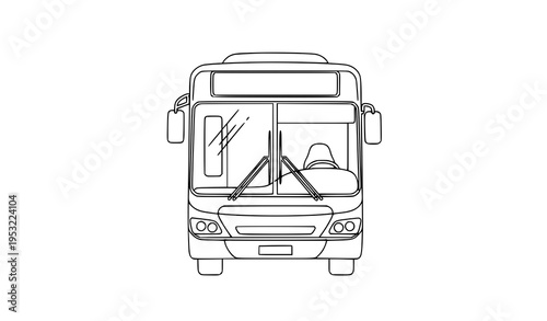 Front view bus line art outline vector public transport vehicle isolated on white background