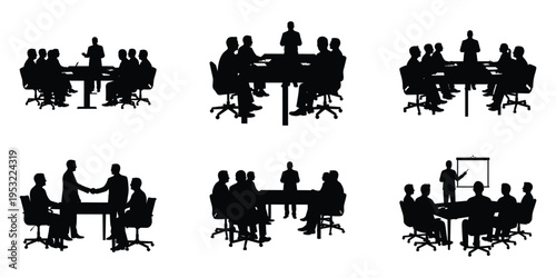 Set of Businessman Meeting Silhouette