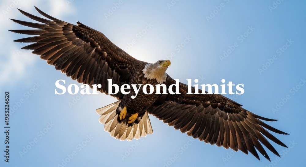 Fototapeta premium Bald Eagle Soaring High in a Clear Blue Sky