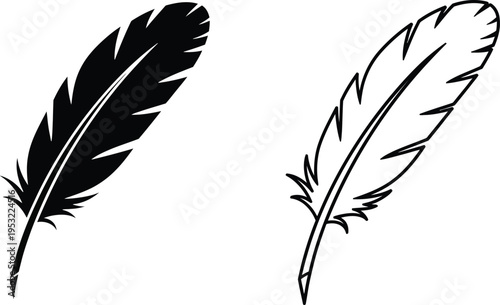 Black and White Feather Quill Pen Vector Icon Set Vector