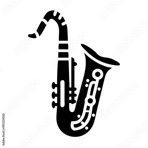 bass saxophone icon silhouette illustration for music, instrument, and jazz performance design