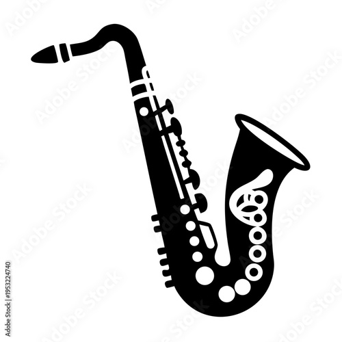saxophone icon silhouette illustration for music, instrument, and jazz performance design