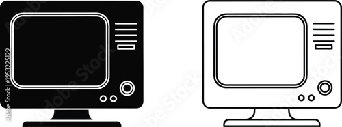 Vintage Retro TV Television Screen Icon Set Vector