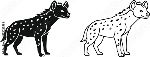 Spotted Hyena Silhouette and Outline Vector Set Vector