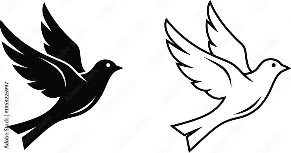 Fototapeta premium Flying Dove Bird Silhouette Vector Icon Set Vector