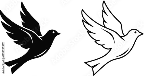 Flying Dove Bird Silhouette Vector Icon Set Vector