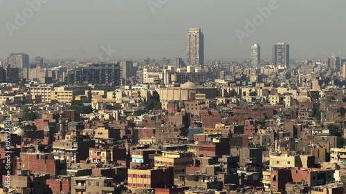 Aerial View of Greater Cairo Urban Sprawl and Modern Towers from Saladin Citadel