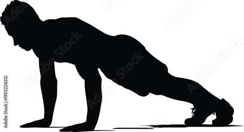 Silhouette of a man performing a push-up exercise, demonstrating strength and fitness.