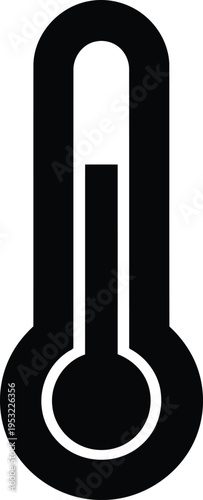 A minimalist black and white icon depicting a thermometer with a liquid level indicating a moderate temperature, suitable for weather or health-related graphics.