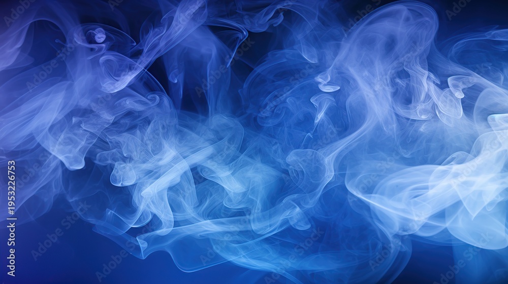Fototapeta premium Vivid Blue Smoke Swirls and Clouds Over a Deep Navy Background