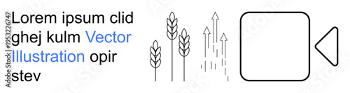 Agriculture, technology, farming innovation, food sustainability, data visualization, online learning. Wheat stalks and arrows with a video player icon. Agriculture and technology concepts