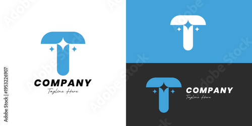 T Letter Logo, Sparkle Star Monogram, Luxury Elegant Initial Branding Logo Template