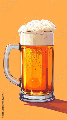 Large glass of foamy, golden-hued beverage against a vibrant orange backdrop