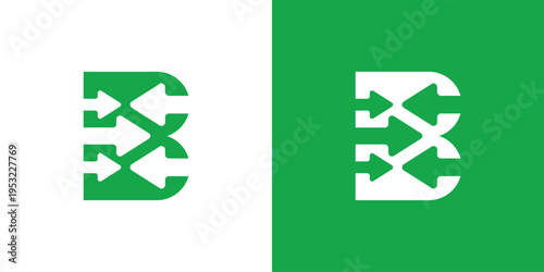 Letter B and five arrows logo, vector illustration, initials.