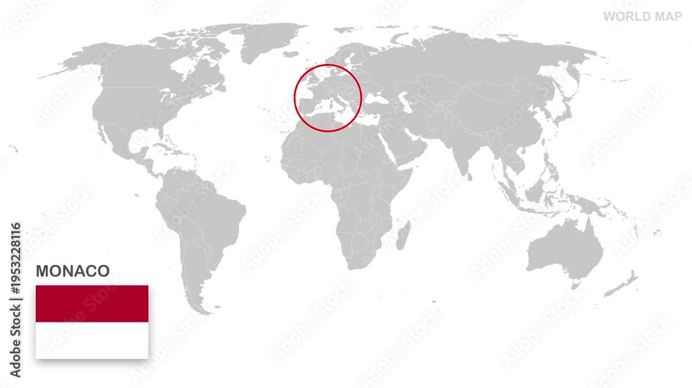 Monaco Map. Highlight Monaco Map Video, highlighted in world map with national flag and ...