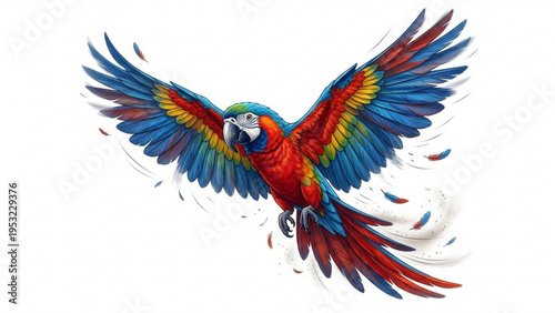 Scarlet Macaw Parrot Flying with Open Wings