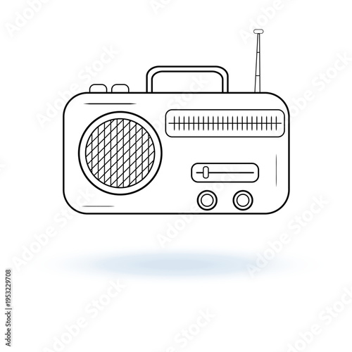 Vintage Radio Icon Retro Music Player Line Art Illustration Audio Device Concept