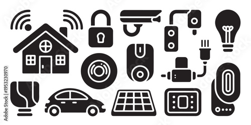Smart city and automated living flat icons for security energy and transportation industries